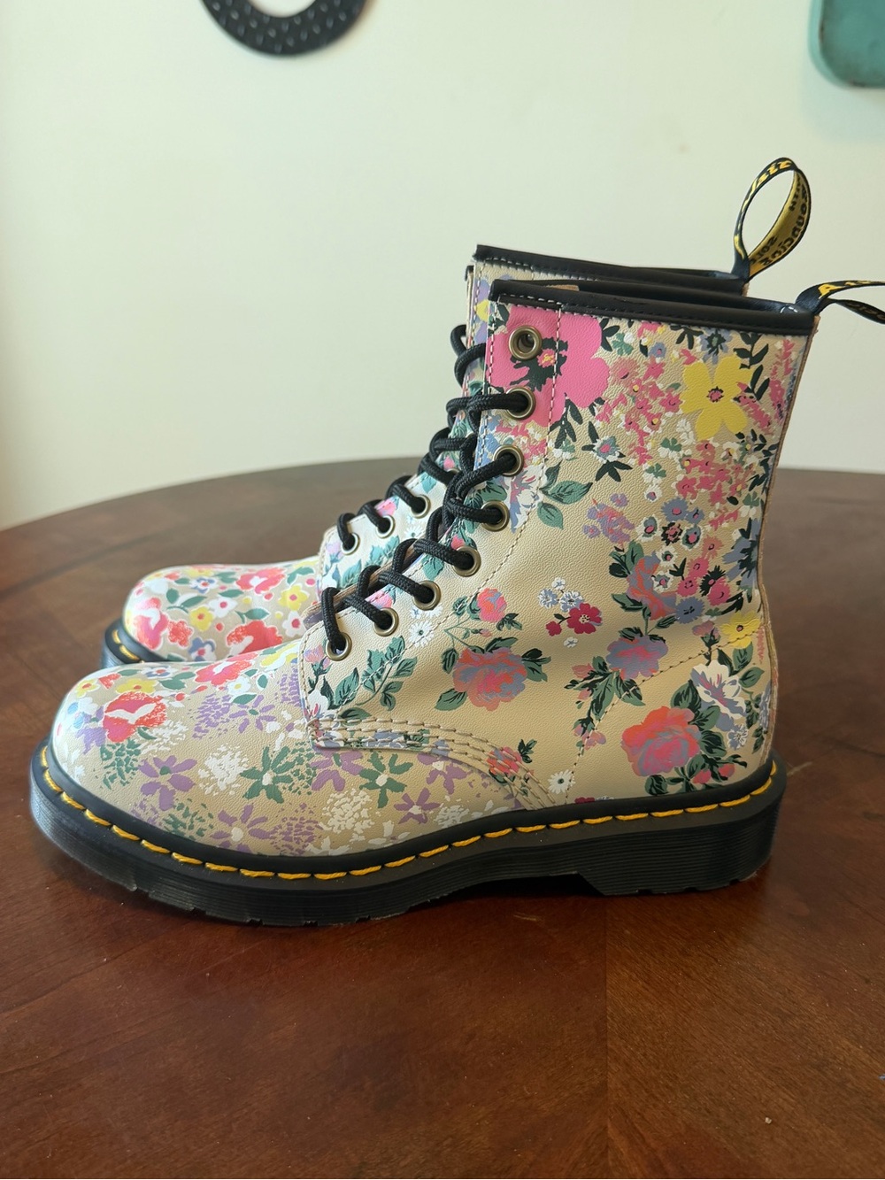 Dr Martens 1460 Floral Mashup Backhand Boots Tan Beige EU 38 Women’s Size 7
